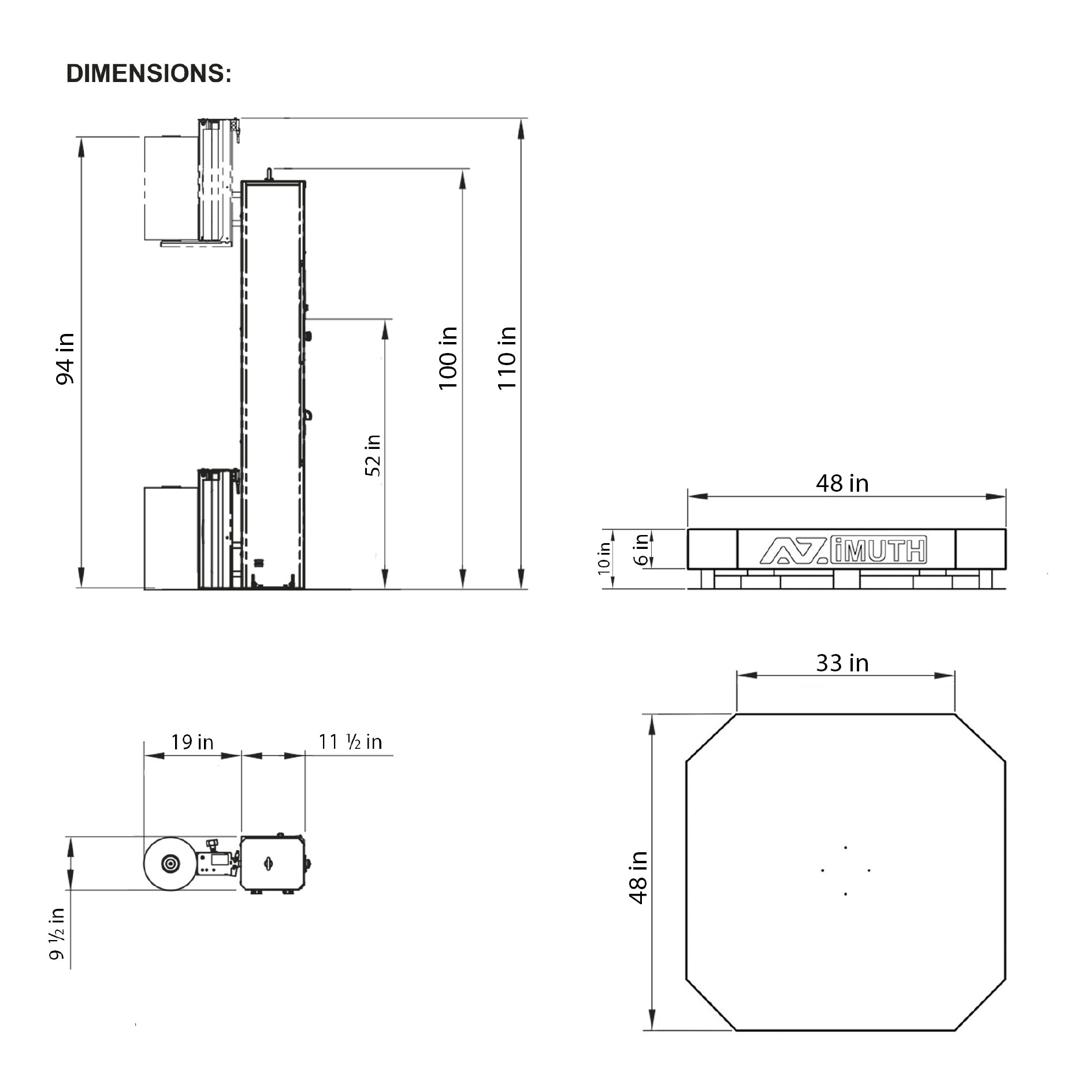 AZIMUTH 3031 High Profile Pallet Wrapper Dimensions