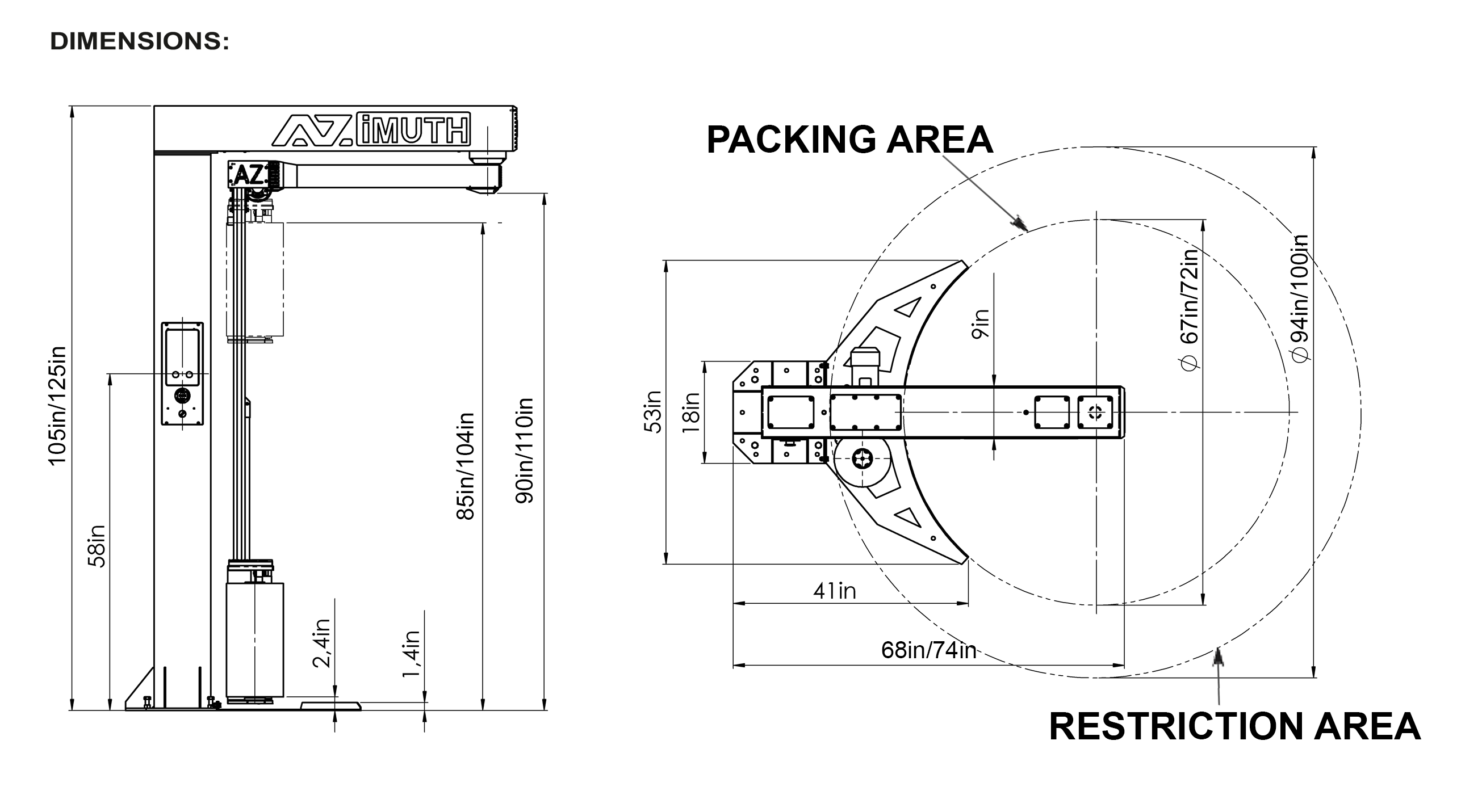 AZIMUTH 40RX Series Rotary Arm Pallet Wrapper Dimensions